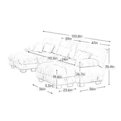 Canapé modulaire sectionnel moderne en forme de U, sièges profonds, avec 2 poufs et coussins décoratifs pour le salon