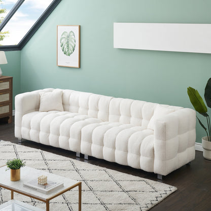 Canapé 4 places moderne rembourré, canapé en velours 102 avec 2 coussins décoratifs et support de pied pour salon et appartement