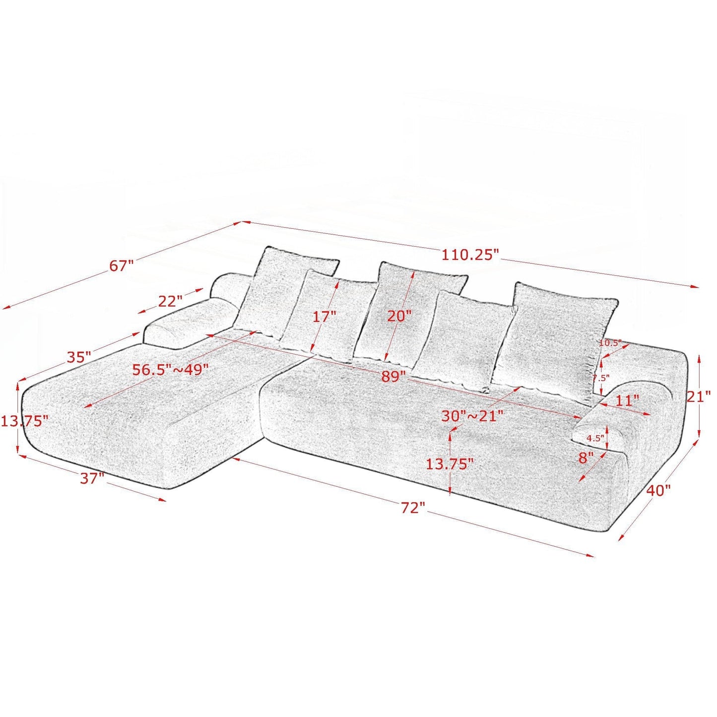 Canapé sectionnel moderne rembourré en forme de L