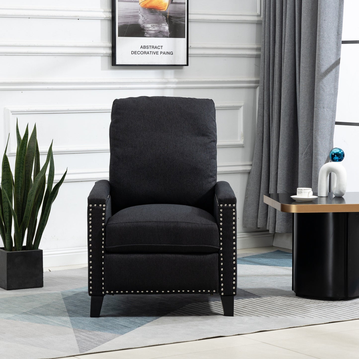 Fauteuil inclinable manuel moderne en velours avec coussins et décoration cloutée
