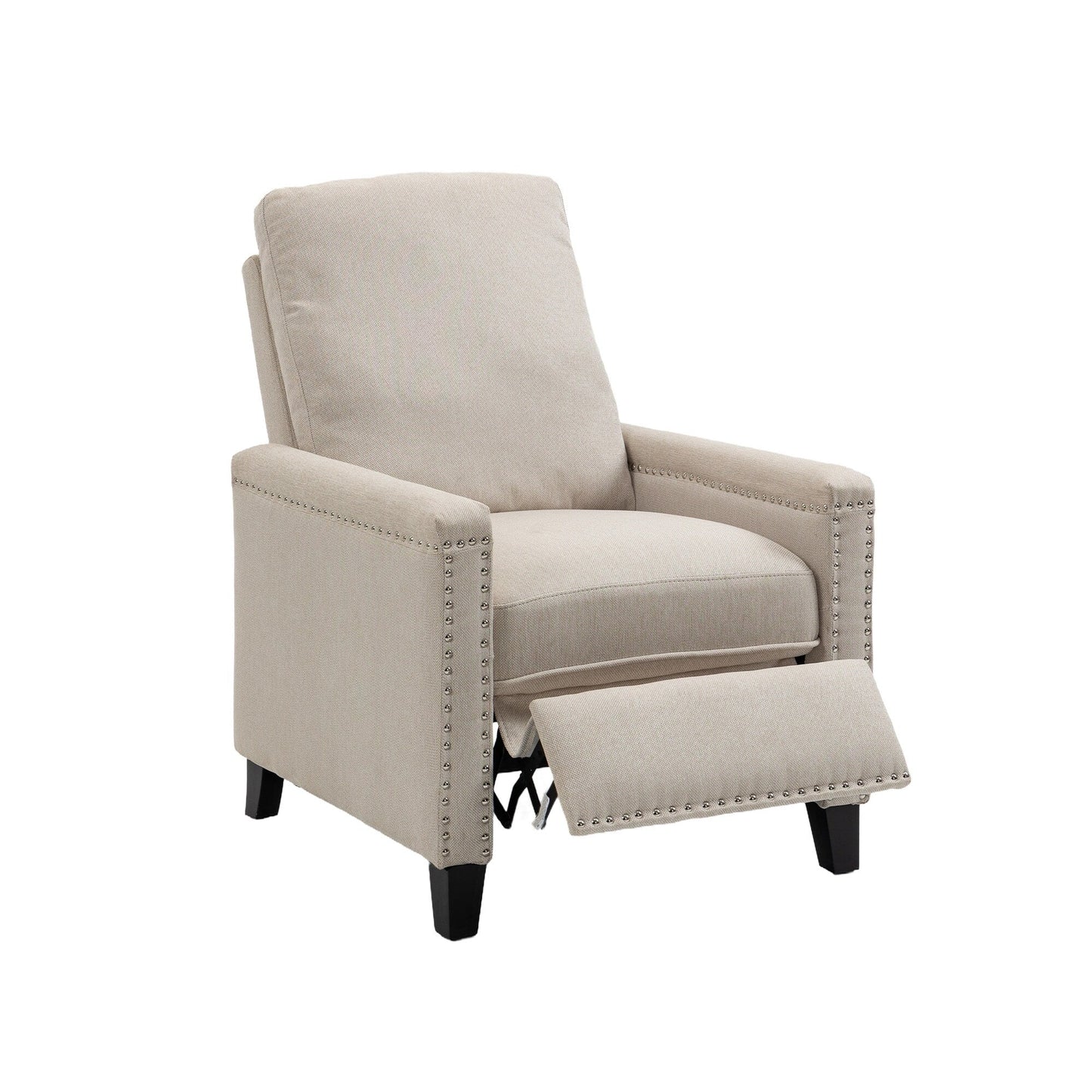 Fauteuil inclinable manuel moderne en velours avec coussins et décoration cloutée