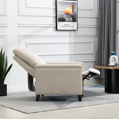 Fauteuil inclinable manuel moderne en velours avec coussins et décoration cloutée