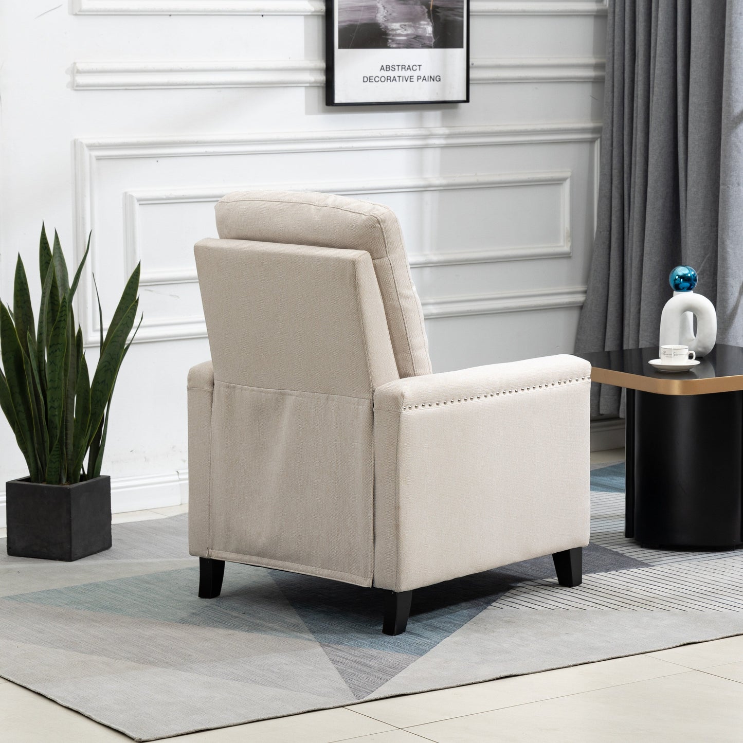 Fauteuil inclinable manuel moderne en velours avec coussins et décoration cloutée