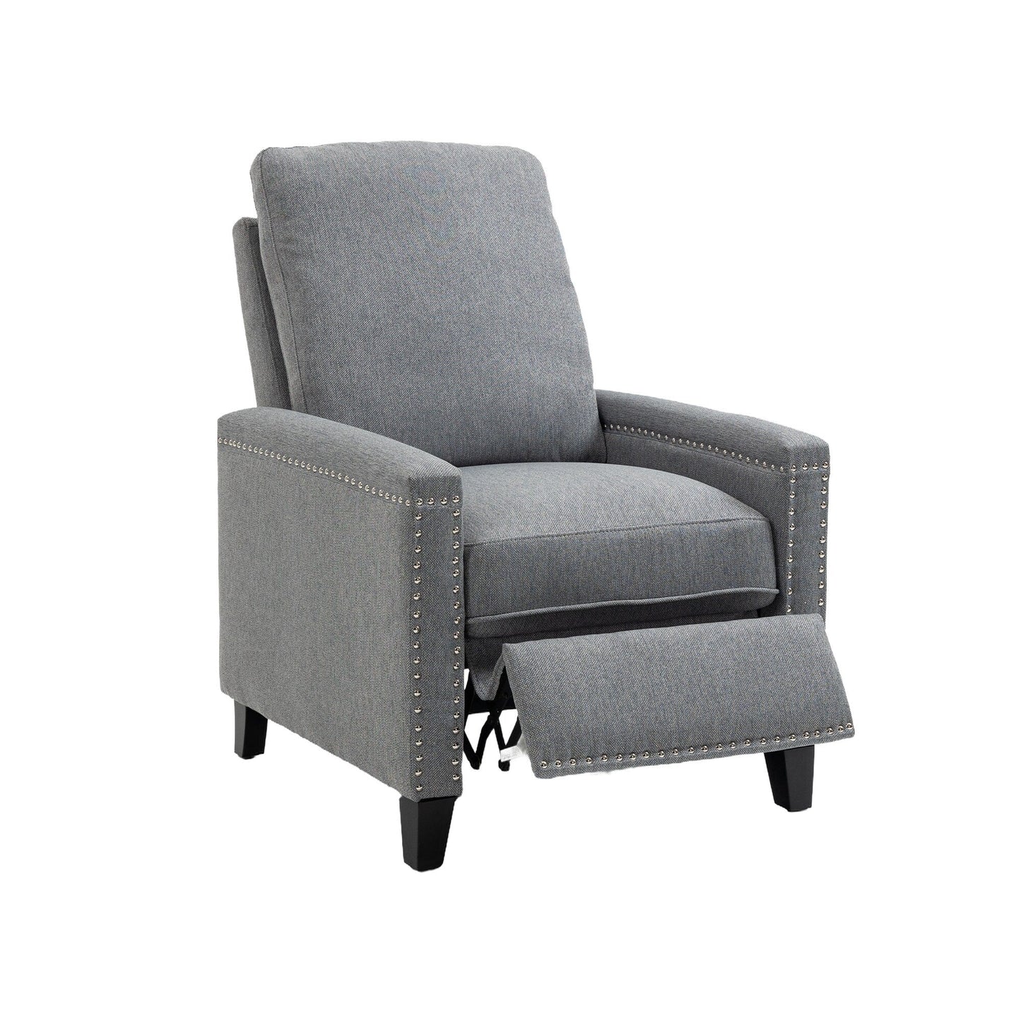 Fauteuil inclinable manuel moderne en velours avec coussins et décoration cloutée