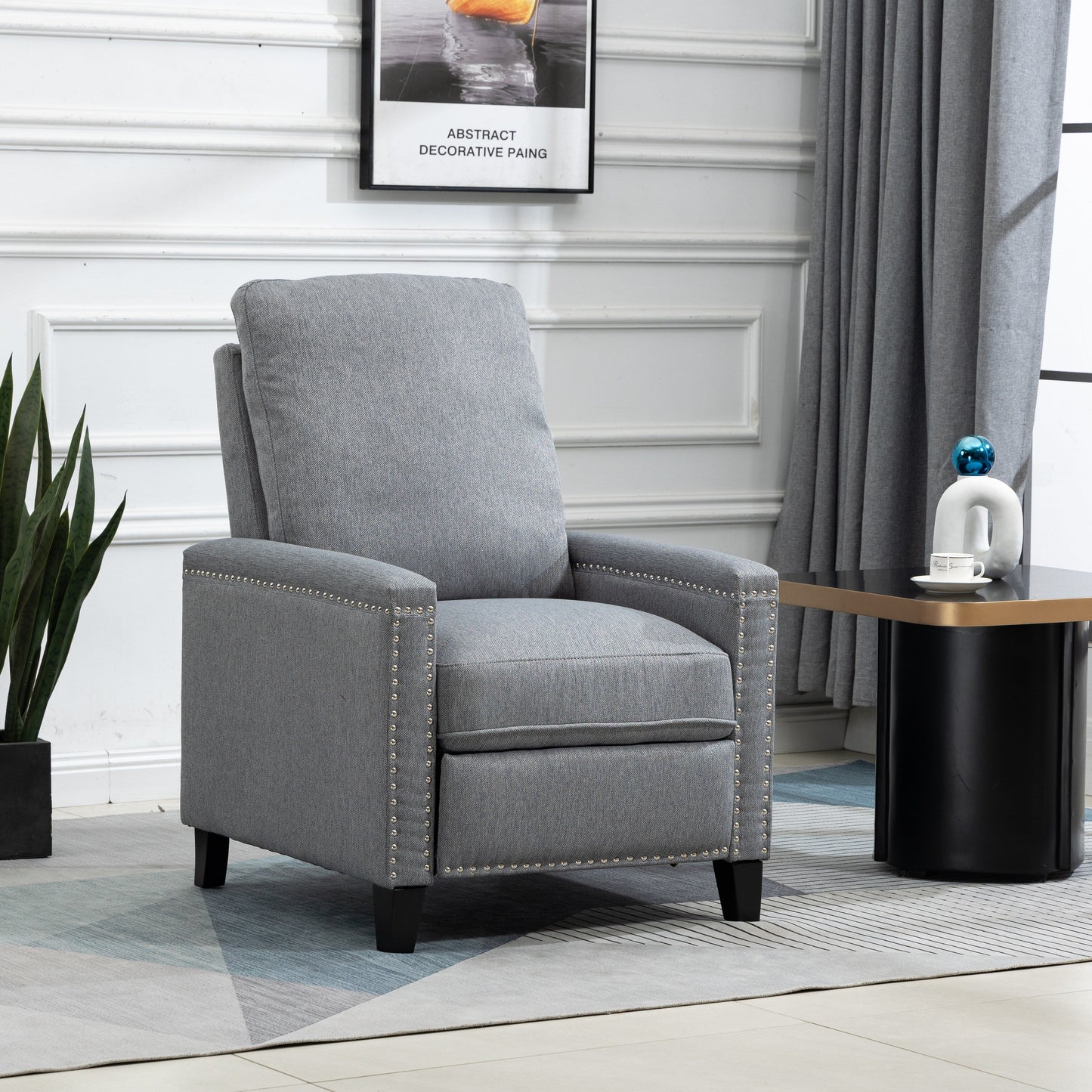Fauteuil inclinable manuel moderne en velours avec coussins et décoration cloutée