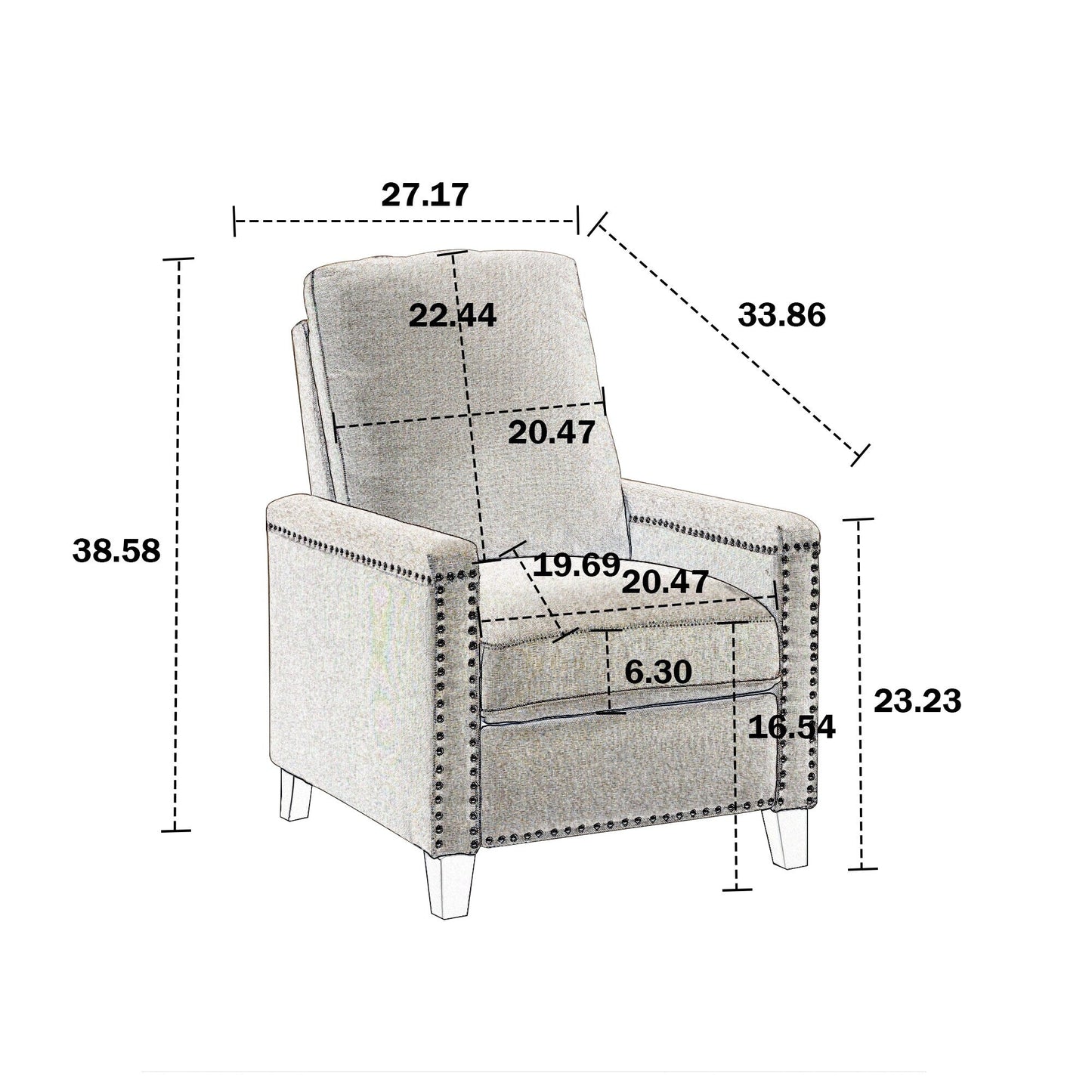 Fauteuil inclinable manuel moderne en velours avec coussins et décoration cloutée