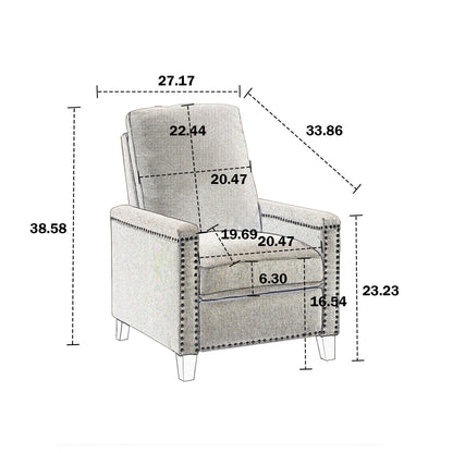 Fauteuil inclinable manuel moderne en velours avec coussins et décoration cloutée