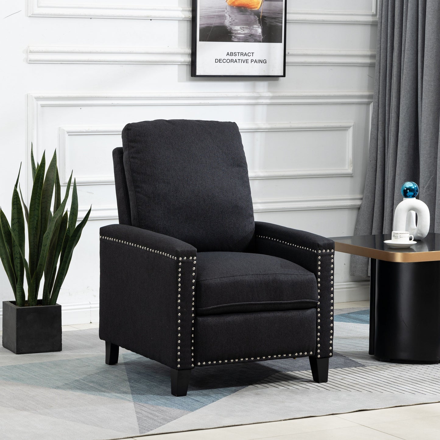 Fauteuil inclinable manuel moderne en velours avec coussins et décoration cloutée