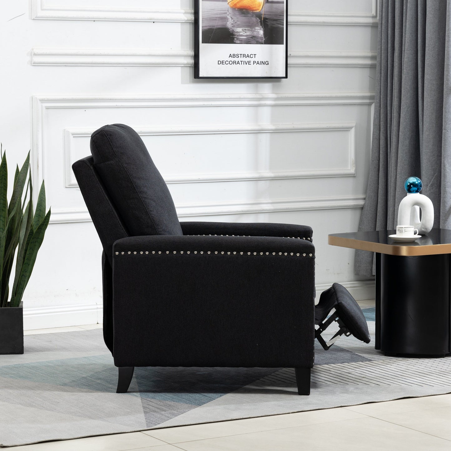 Fauteuil inclinable manuel moderne en velours avec coussins et décoration cloutée