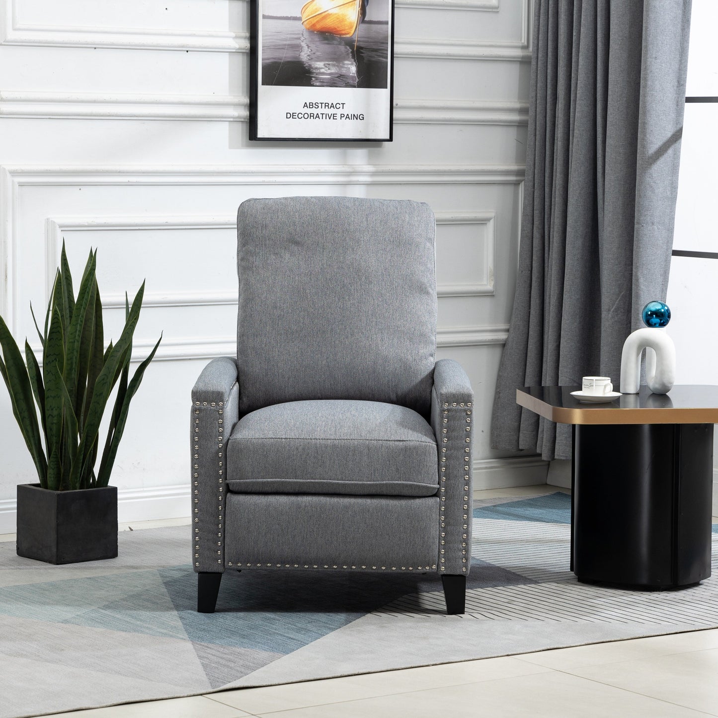 Fauteuil inclinable manuel moderne en velours avec coussins et décoration cloutée