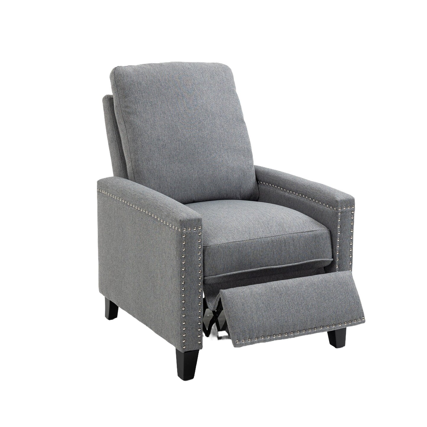 Fauteuil inclinable manuel moderne en velours avec coussins et décoration cloutée