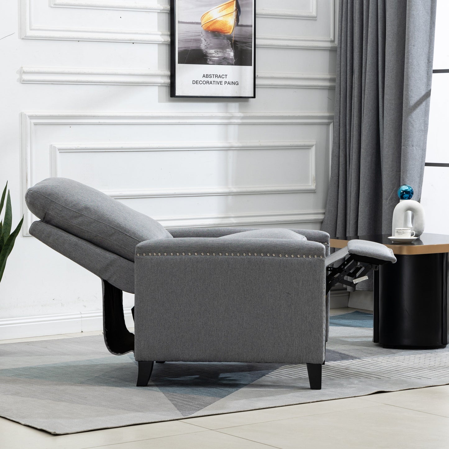 Fauteuil inclinable manuel moderne en velours avec coussins et décoration cloutée