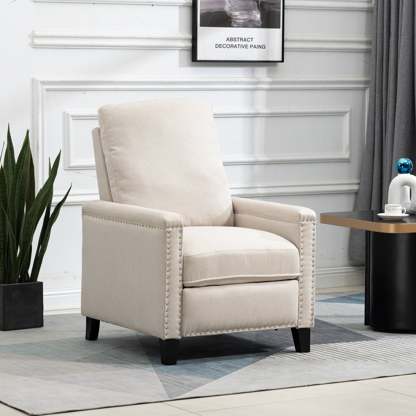 Fauteuil inclinable manuel moderne en velours avec coussins et décoration cloutée