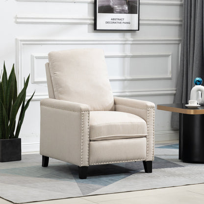Fauteuil inclinable manuel moderne en velours avec coussins et décoration cloutée