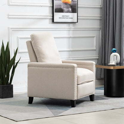 Fauteuil inclinable manuel moderne en velours avec coussins et décoration cloutée