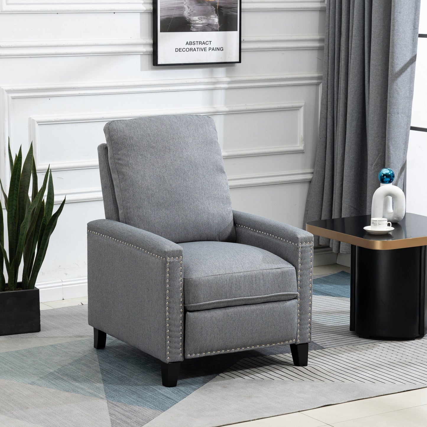 Fauteuil inclinable manuel moderne en velours avec coussins et décoration cloutée