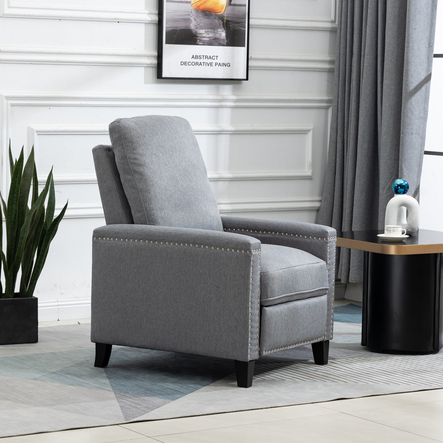 Fauteuil inclinable manuel moderne en velours avec coussins et décoration cloutée