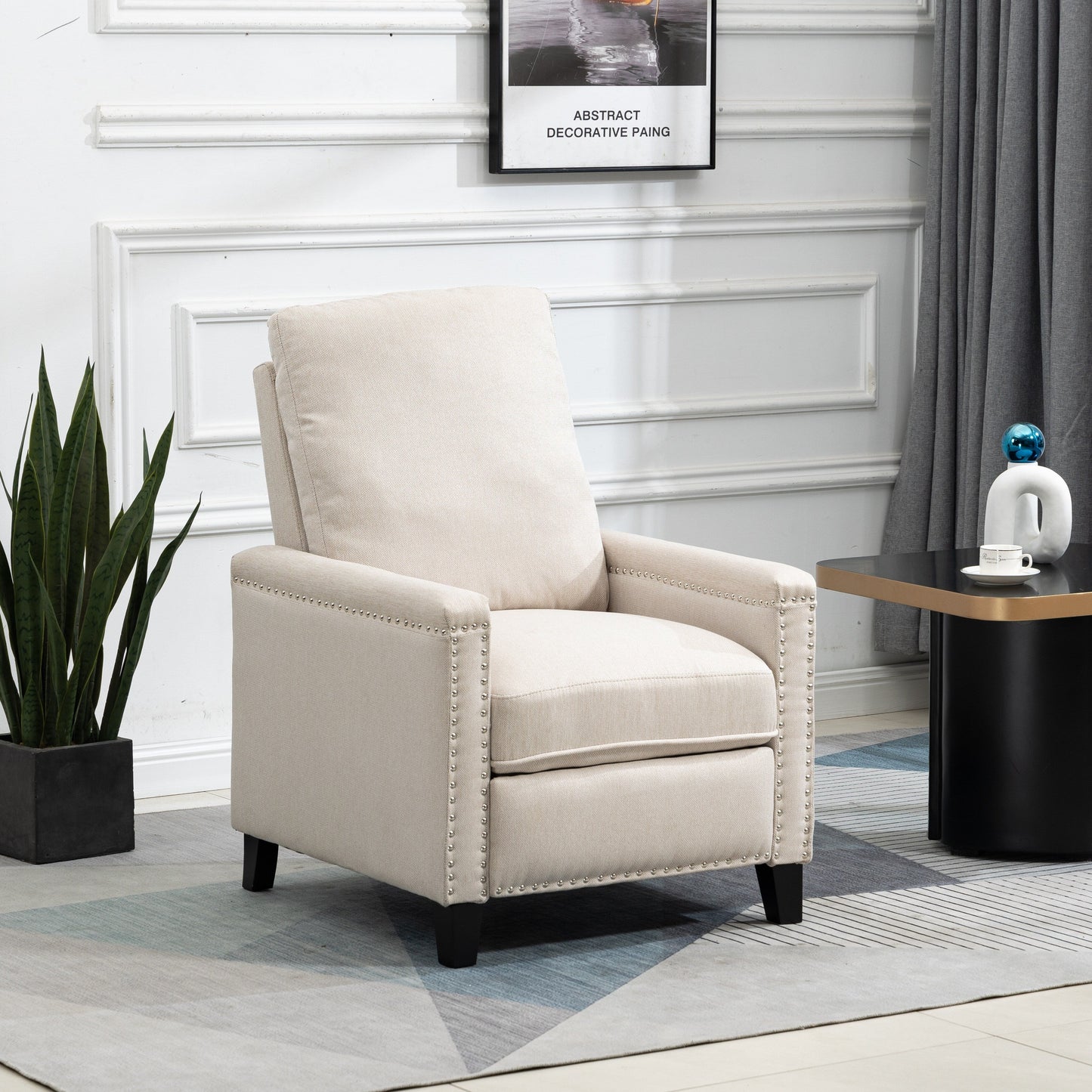 Fauteuil inclinable manuel moderne en velours avec coussins et décoration cloutée