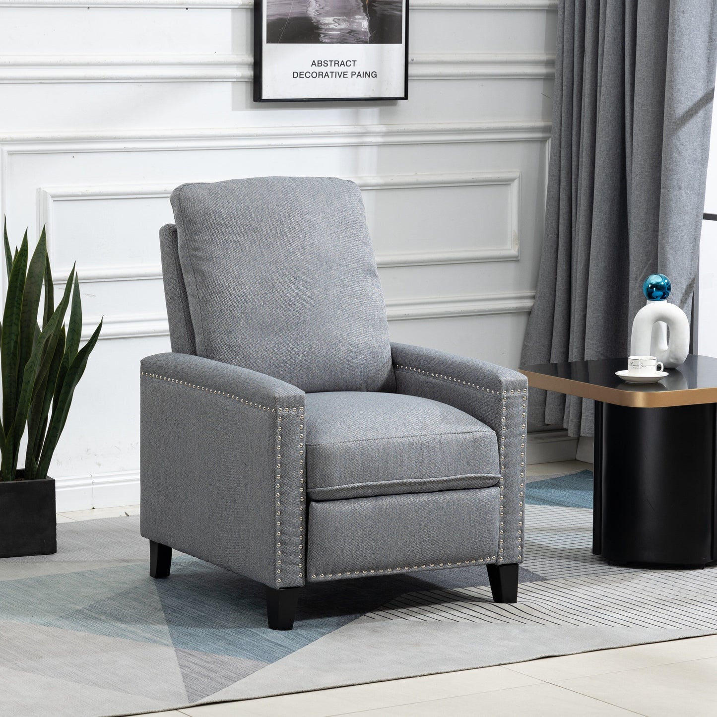 Fauteuil inclinable manuel moderne en velours avec coussins et décoration cloutée