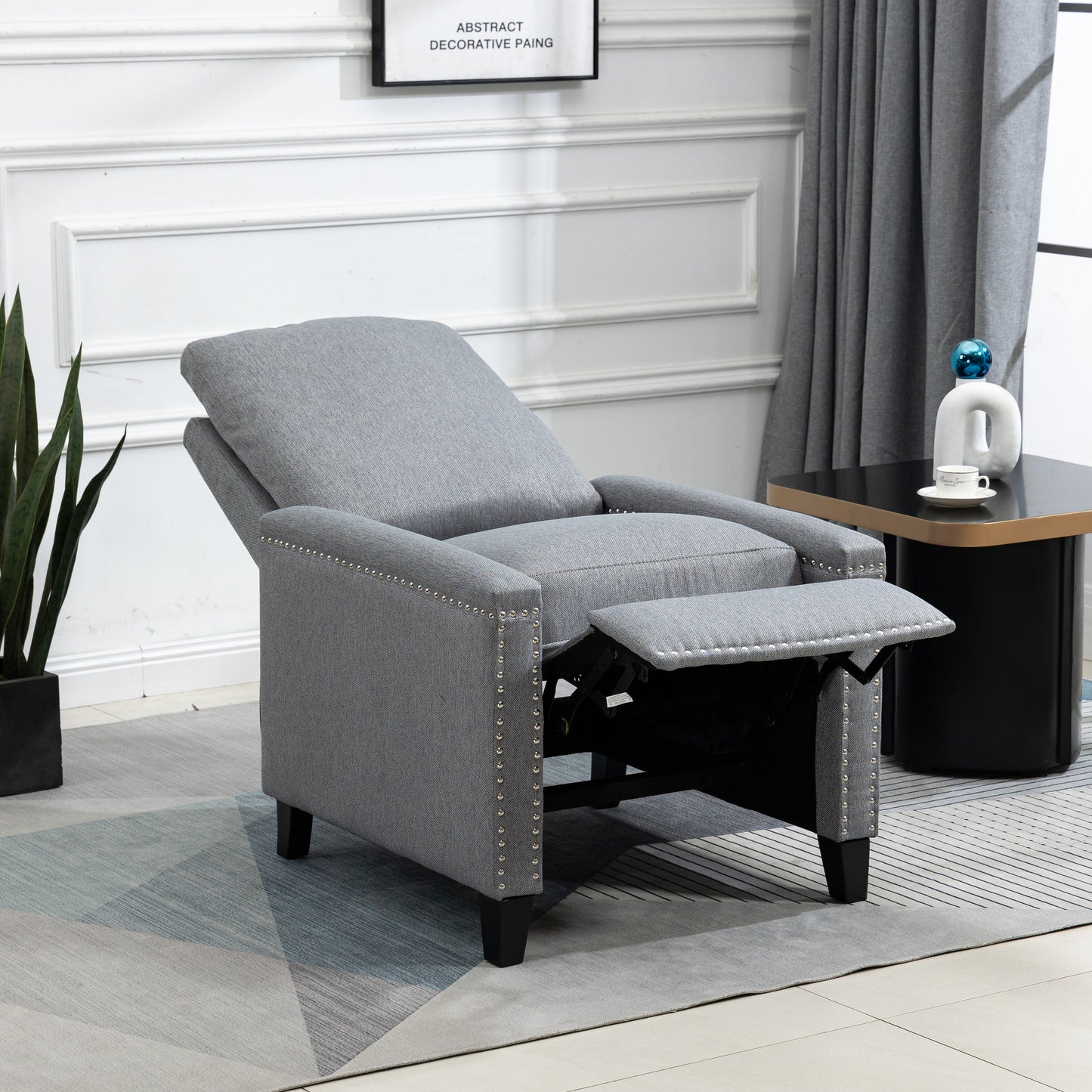 Fauteuil inclinable manuel moderne en velours avec coussins et décoration cloutée