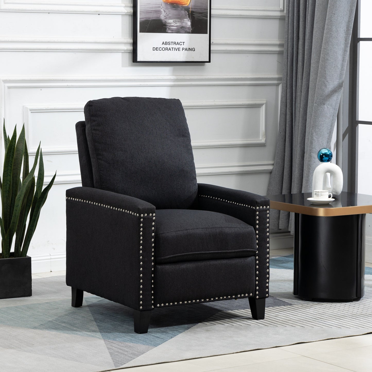 Fauteuil inclinable manuel moderne en velours avec coussins et décoration cloutée