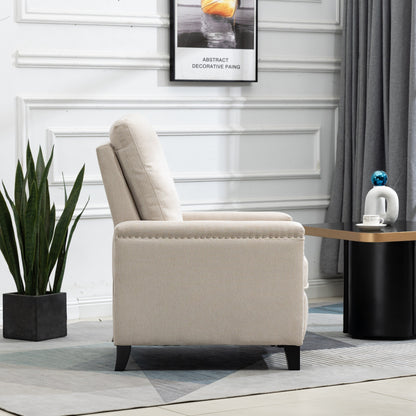 Fauteuil inclinable manuel moderne en velours avec coussins et décoration cloutée