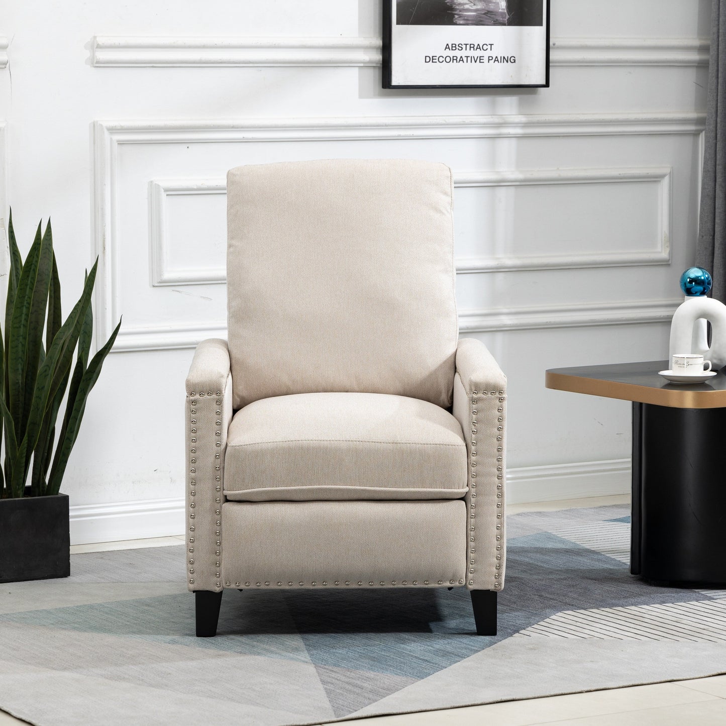 Fauteuil inclinable manuel moderne en velours avec coussins et décoration cloutée