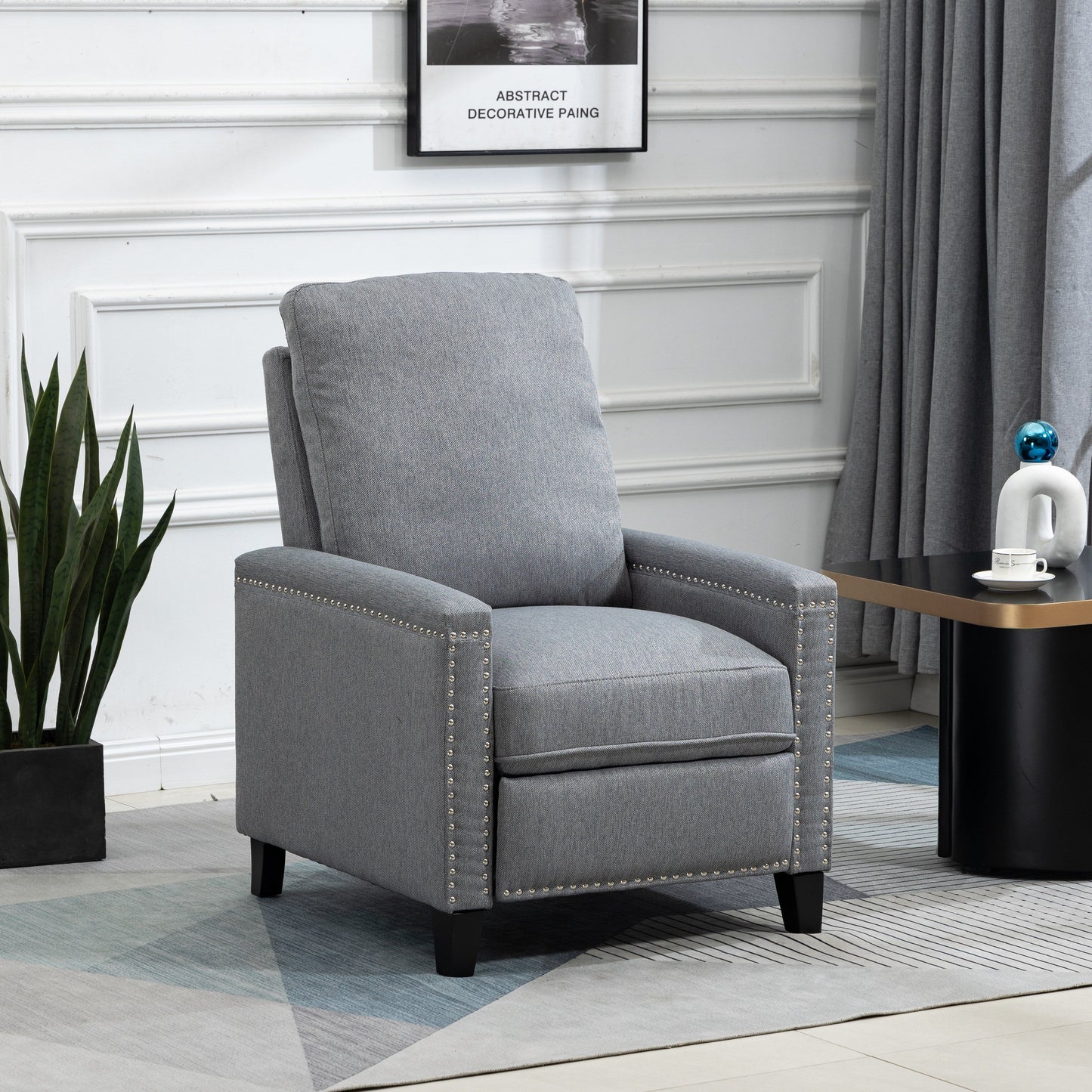 Fauteuil inclinable manuel moderne en velours avec coussins et décoration cloutée