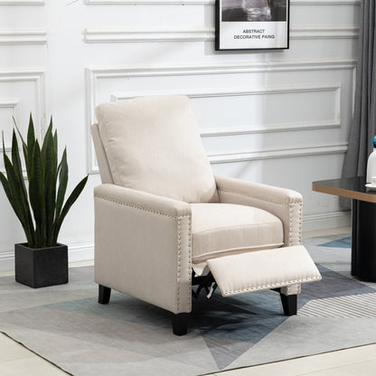 Fauteuil inclinable manuel moderne en velours avec coussins et décoration cloutée
