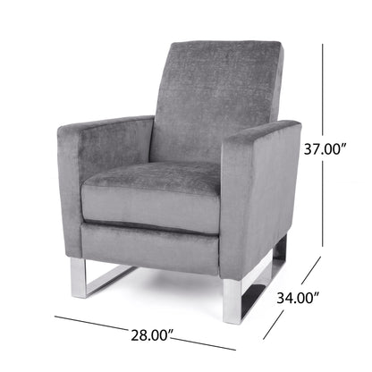 Fauteuil inclinable moderne rembourré en velours avec repose-pieds et pieds en acier inoxydable