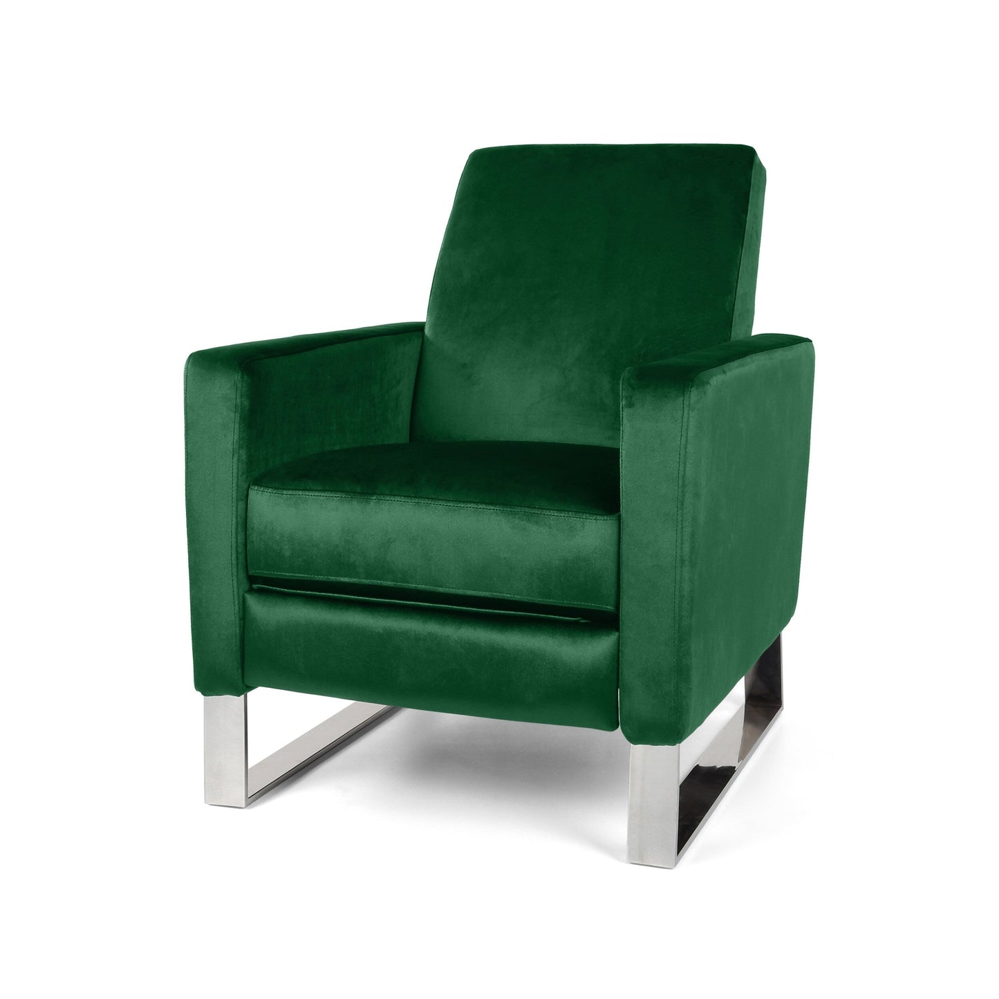 Fauteuil inclinable moderne rembourré en velours avec repose-pieds et pieds en acier inoxydable
