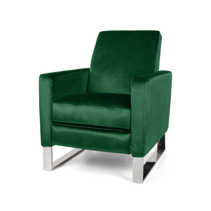 Fauteuil inclinable moderne rembourré en velours avec repose-pieds et pieds en acier inoxydable