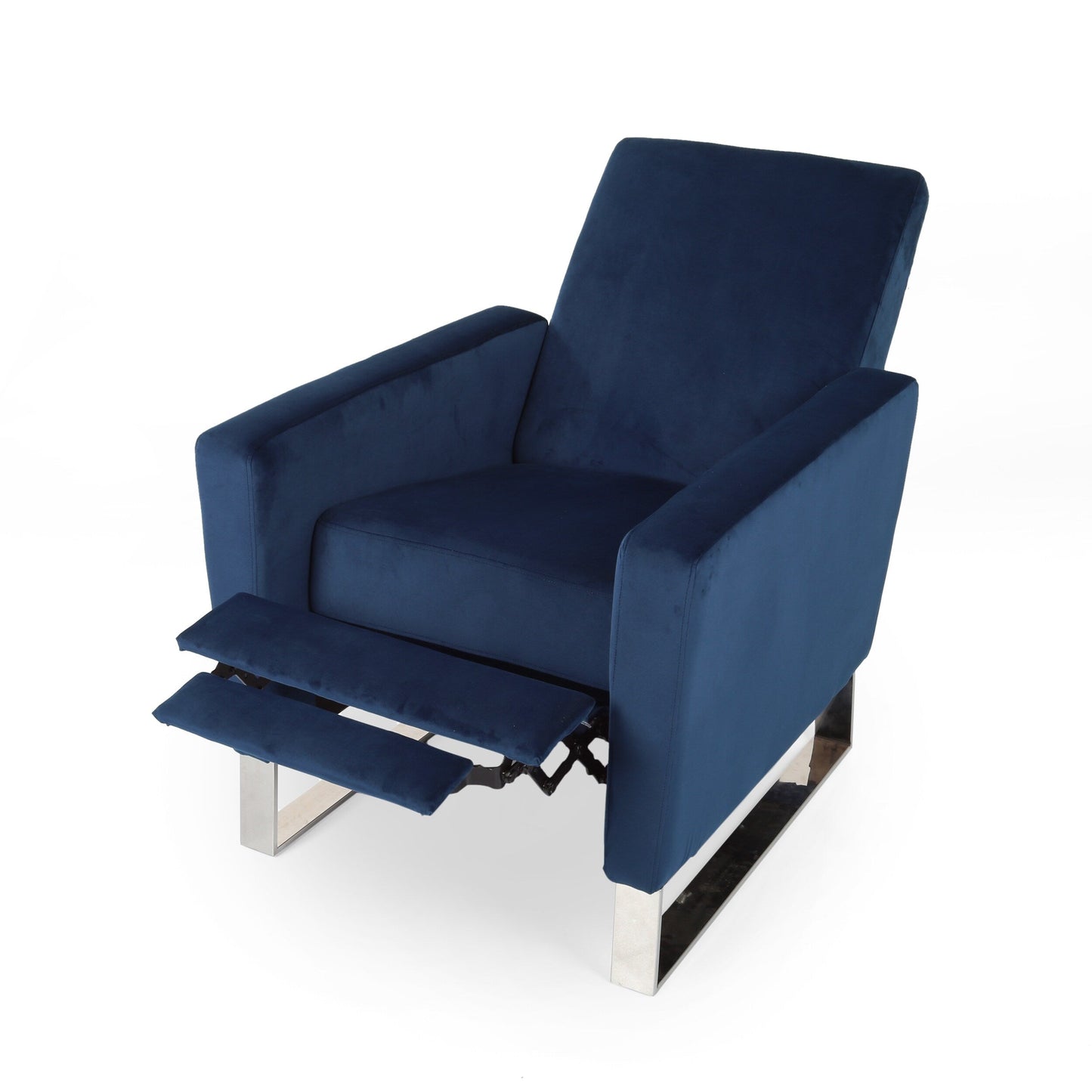 Fauteuil inclinable moderne rembourré en velours avec repose-pieds et pieds en acier inoxydable
