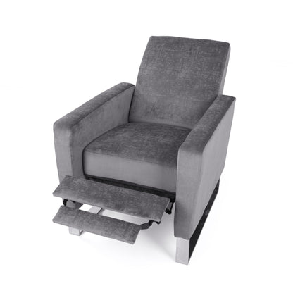 Fauteuil inclinable moderne rembourré en velours avec repose-pieds et pieds en acier inoxydable