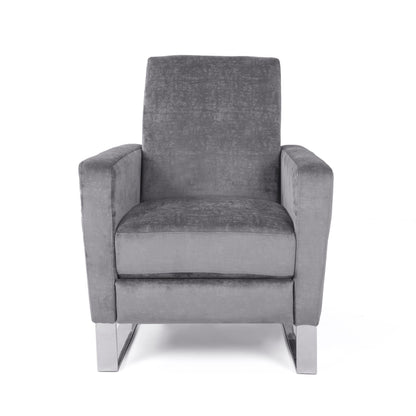 Fauteuil inclinable moderne rembourré en velours avec repose-pieds et pieds en acier inoxydable