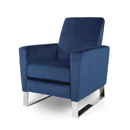 Fauteuil inclinable moderne rembourré en velours avec repose-pieds et pieds en acier inoxydable