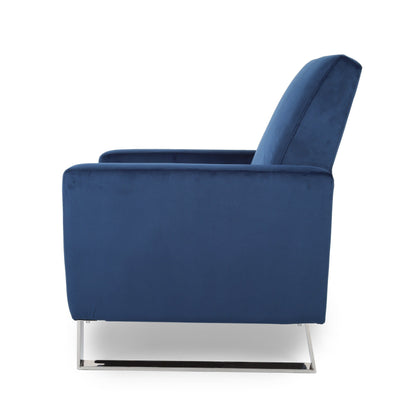Fauteuil inclinable moderne rembourré en velours avec repose-pieds et pieds en acier inoxydable