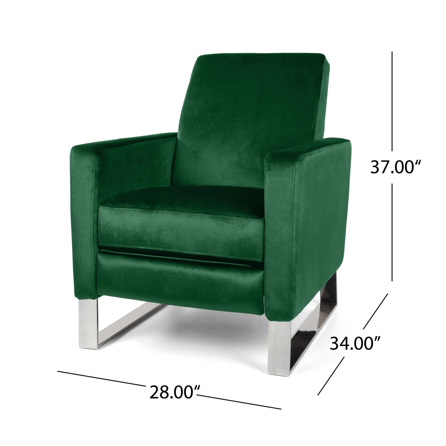 Fauteuil inclinable moderne rembourré en velours avec repose-pieds et pieds en acier inoxydable