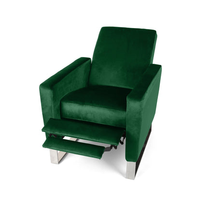 Fauteuil inclinable moderne rembourré en velours avec repose-pieds et pieds en acier inoxydable