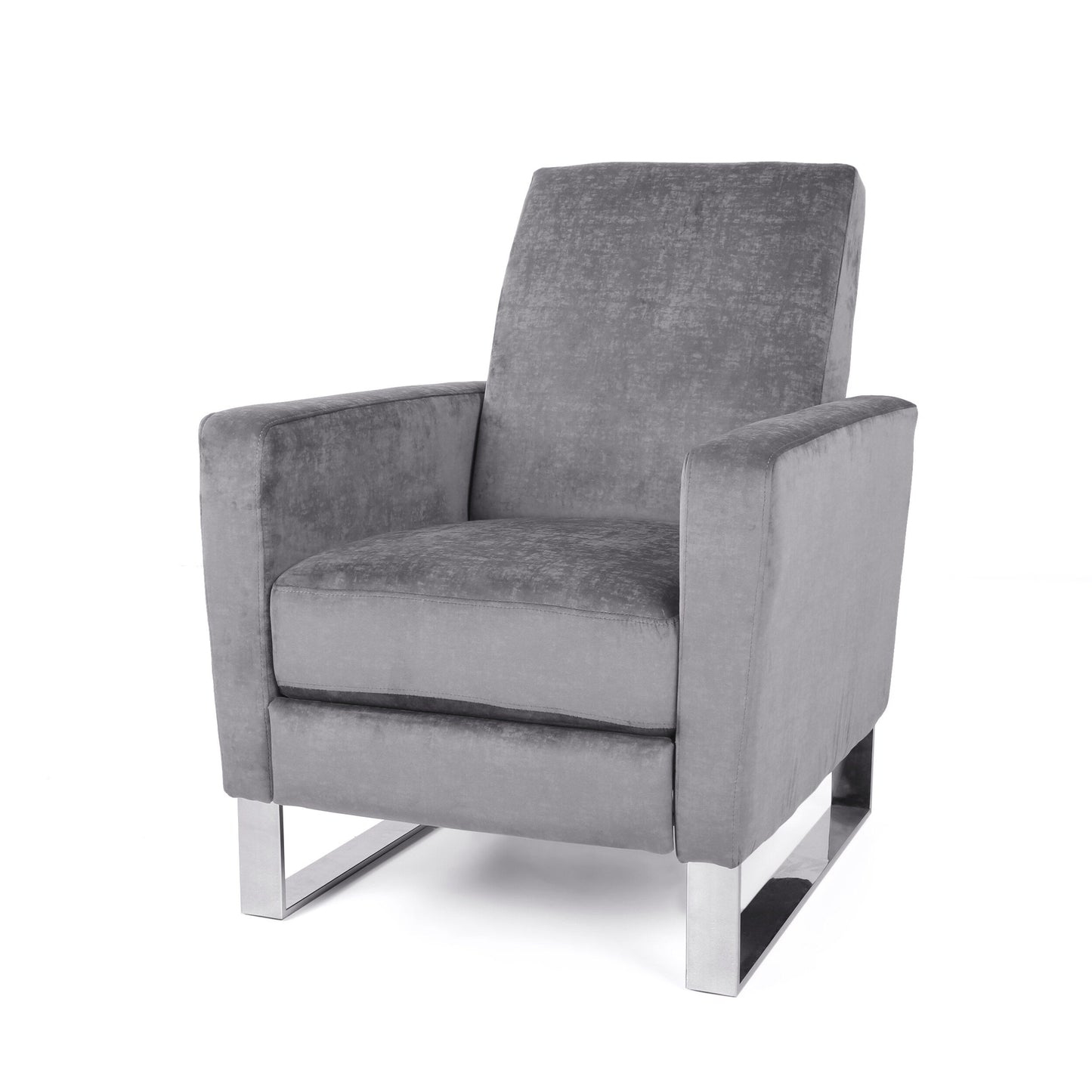 Fauteuil inclinable moderne rembourré en velours avec repose-pieds et pieds en acier inoxydable