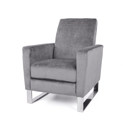 Fauteuil inclinable moderne rembourré en velours avec repose-pieds et pieds en acier inoxydable
