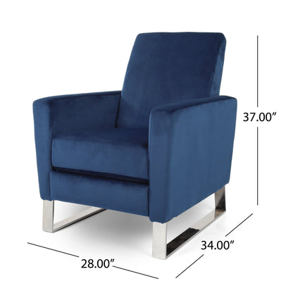 Fauteuil inclinable moderne rembourré en velours avec repose-pieds et pieds en acier inoxydable