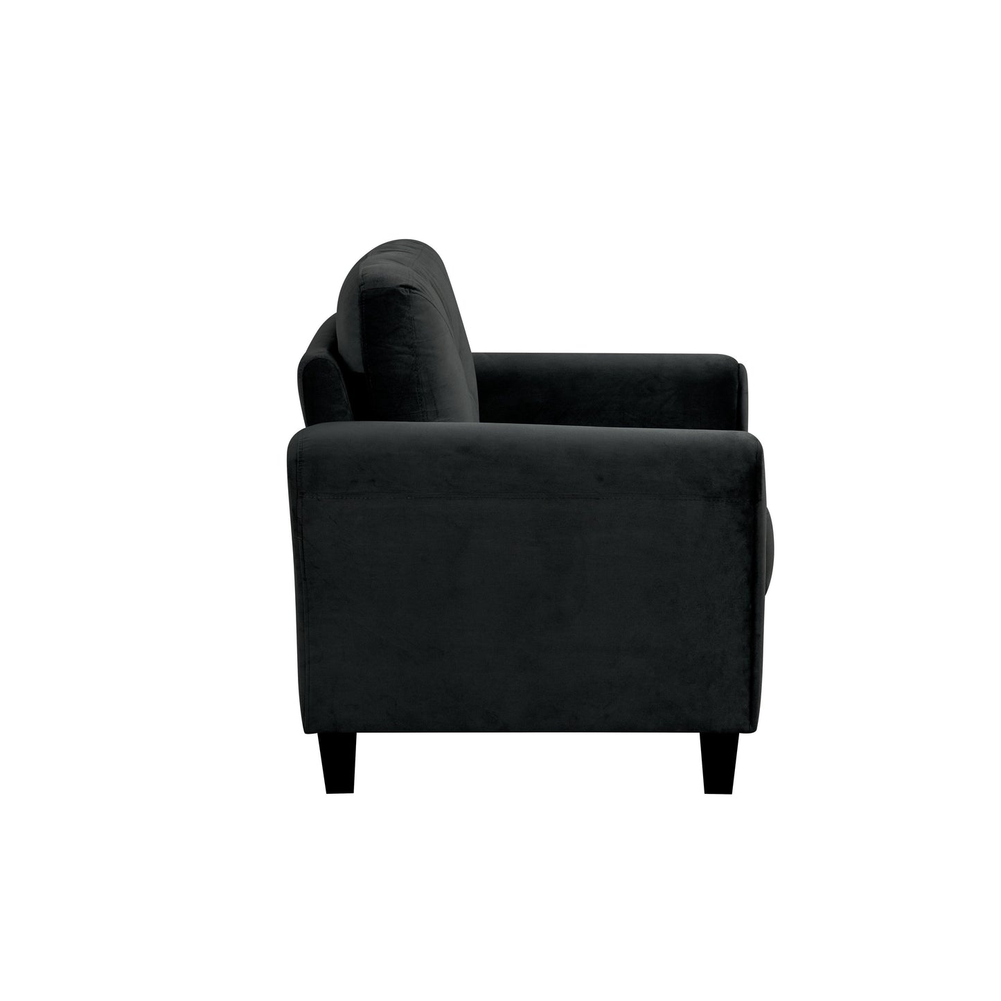 Canapé moderne en velours avec dossier incliné et cadre en bois massif pour salon, bureau ou petits espaces