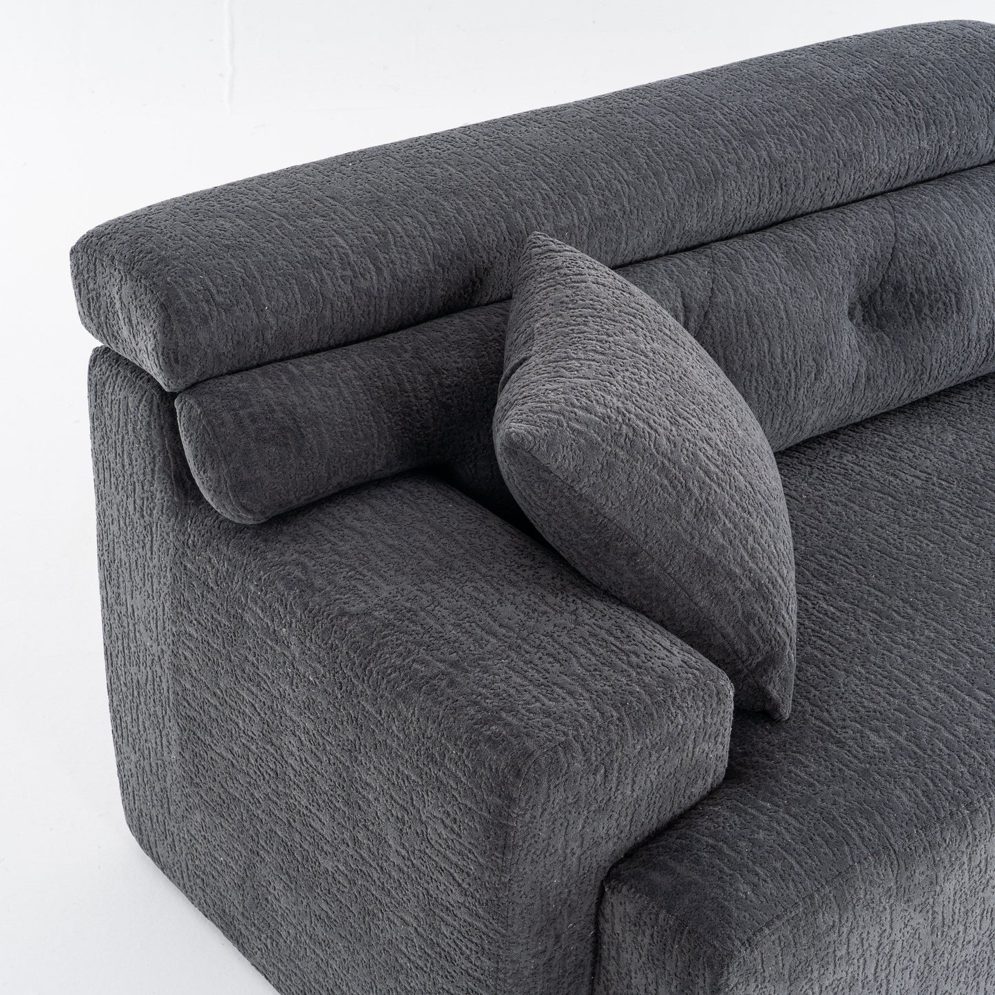 Canapé modulaire 4 places en chenille à grain de bois moderne avec 2 oreillers pour salon et appartement