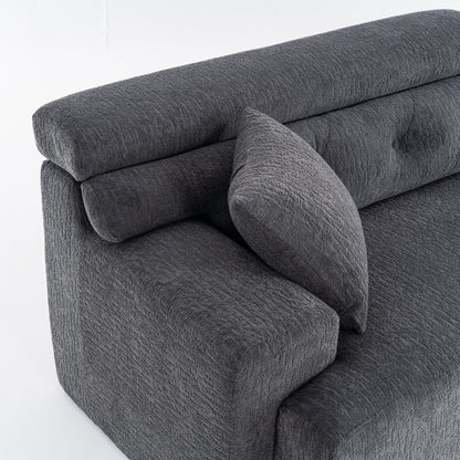 Canapé modulaire 4 places en chenille à grain de bois moderne avec 2 oreillers pour salon et appartement