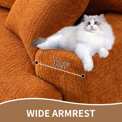 Canapé modulaire 4 places en chenille à grain de bois moderne avec 2 oreillers pour salon et appartement