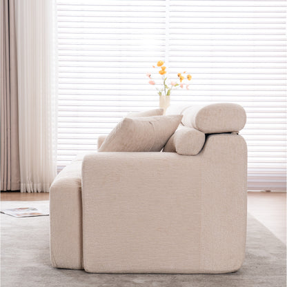 Canapé modulaire 4 places en chenille à grain de bois moderne avec 2 oreillers pour salon et appartement