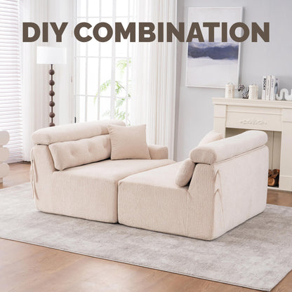 Canapé modulaire 4 places en chenille à grain de bois moderne avec 2 oreillers pour salon et appartement