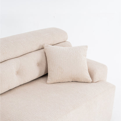 Canapé modulaire 4 places en chenille à grain de bois moderne avec 2 oreillers pour salon et appartement