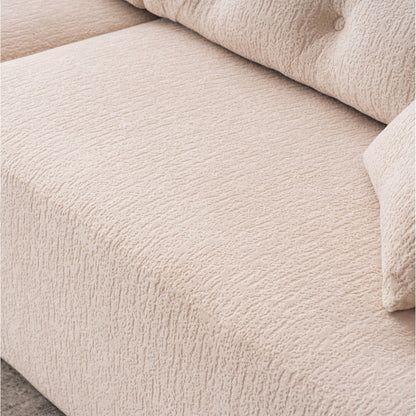 Canapé modulaire 4 places en chenille à grain de bois moderne avec 2 oreillers pour salon et appartement